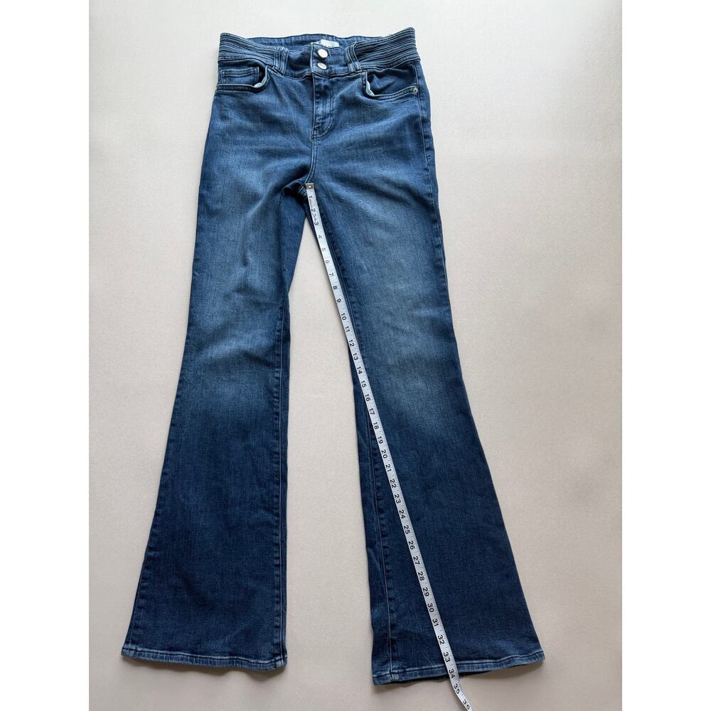 Frame Women's Medium Wash Blue Le High Flare Ruched Waistband Jeans Size 29 - Picture 10 of 13